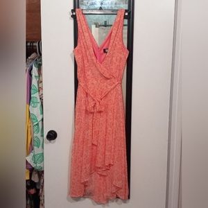 🧁B2G1🧁 DKNY Coral High Low Faux-Wrap Dress with Tie